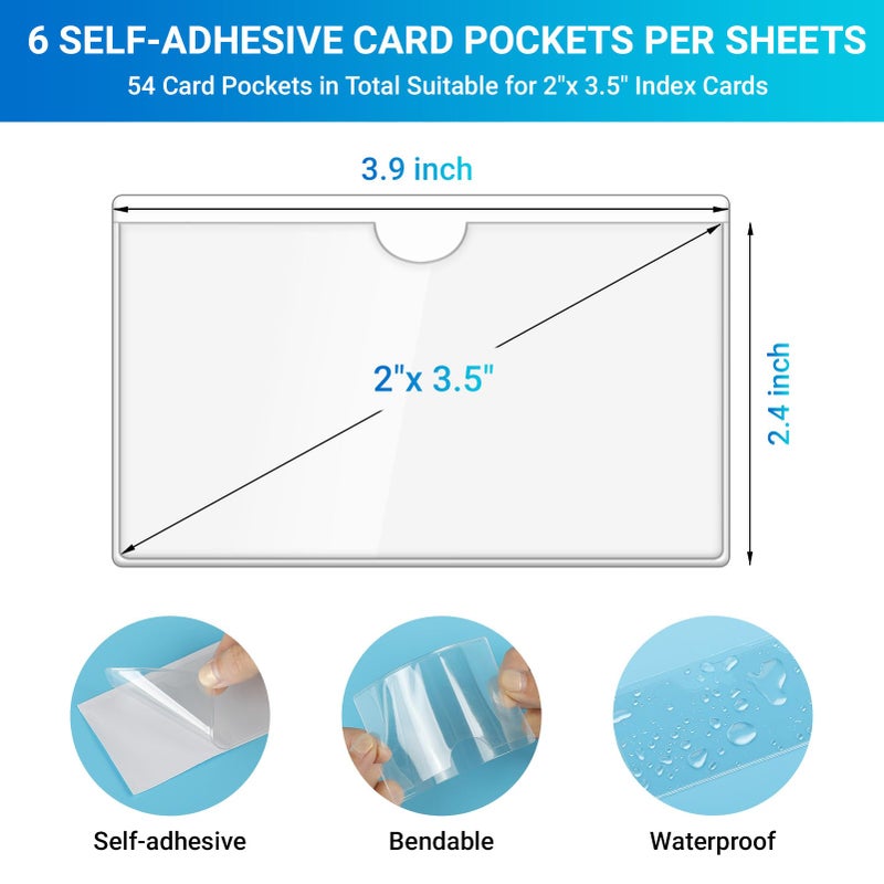 MaxGear 54 Pcs Index Card Pockets with Top Open  Adhesive Pockets  Plastic Label Holder for Note Cards and Library Cards  Clear Adhesive Pocket for 2"" x 3.5"" Index Card  Label Holders  2.4 x 3.9 Inch - Image 2